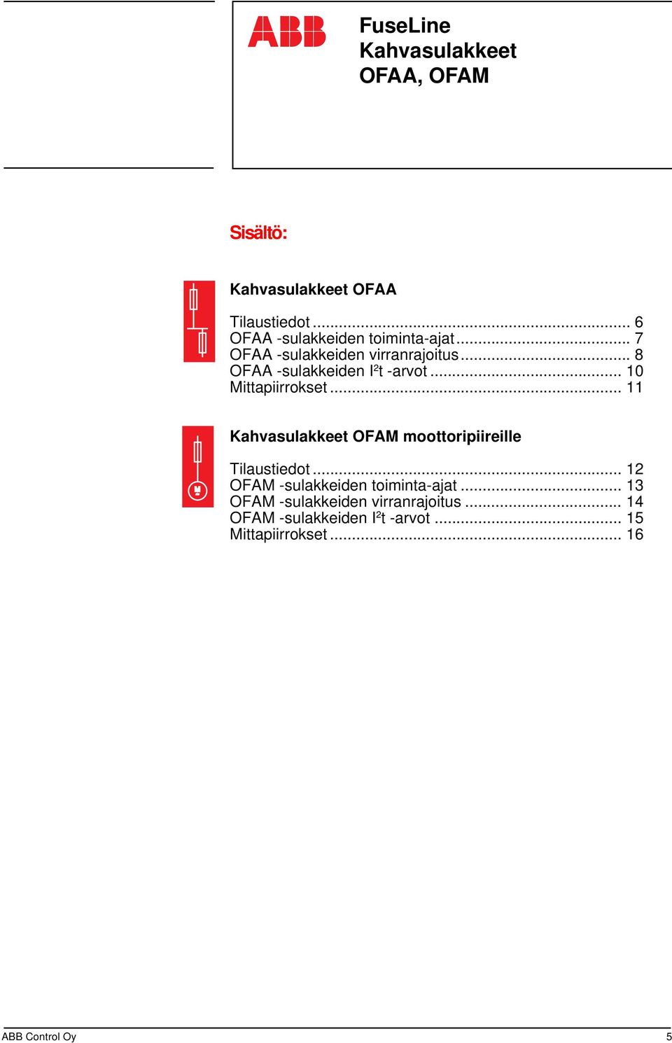 .. Kahvasulakkeet OFAM moottoripiireille M ~ Tilaustiedot... OFAM -sulakkeiden toiminta-ajat.