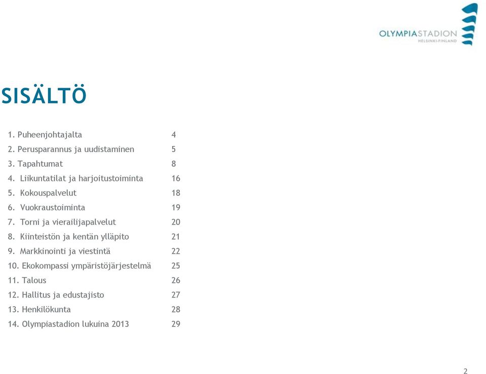 Torni ja vierailijapalvelut 20 8. Kiinteistön ja kentän ylläpito 21 9. Markkinointi ja viestintä 22 10.