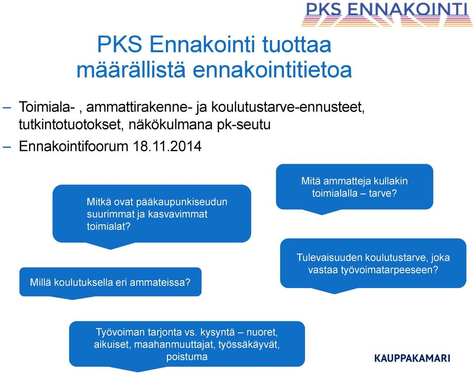 2014 Mitkä ovat pääkaupunkiseudun suurimmat ja kasvavimmat toimialat? Mitä ammatteja kullakin toimialalla tarve?