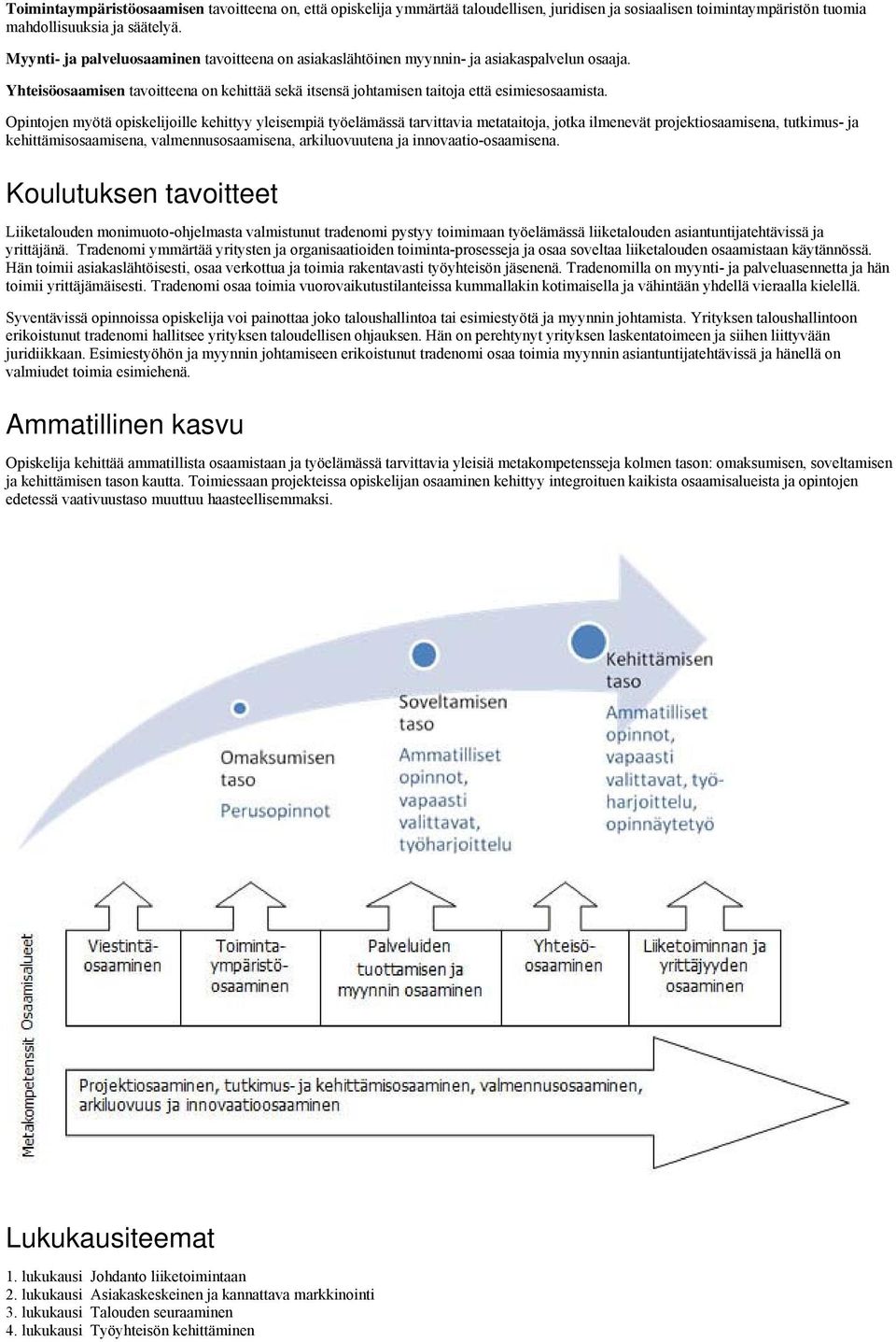 Opintojen myötä opiskelijoille kehittyy yleisempiä työelämässä tarvittavia metataitoja, jotka ilmenevät projektiosaamisena, tutkimus- ja kehittämisosaamisena, valmennusosaamisena, arkiluovuutena ja