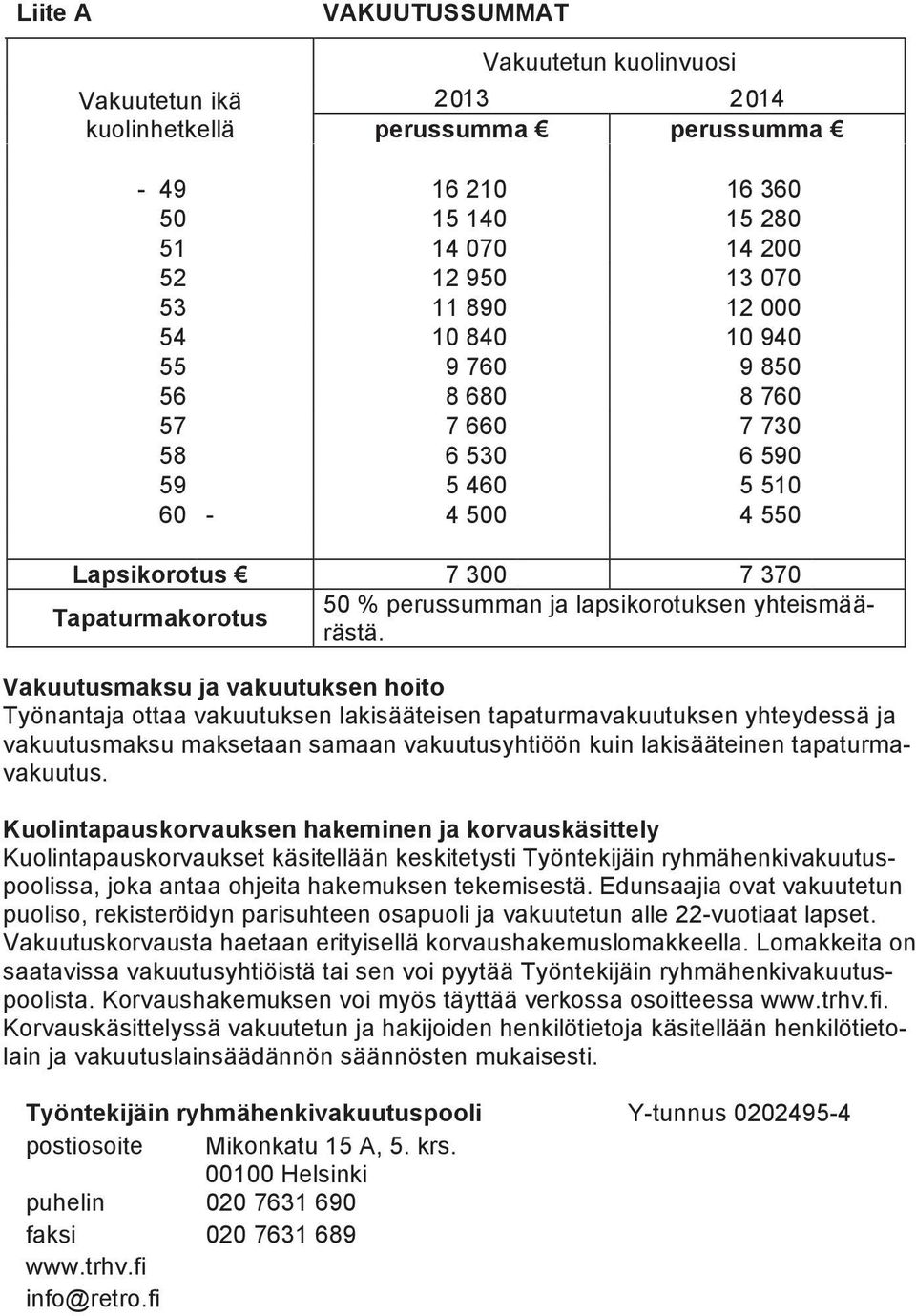 Tapaturmakorotus Vakuutusmaksu ja vakuutuksen hoito Työnantaja ottaa vakuutuksen lakisääteisen tapaturmavakuutuksen yhteydessä ja vakuutusmaksu maksetaan samaan vakuutusyhtiöön kuin lakisääteinen