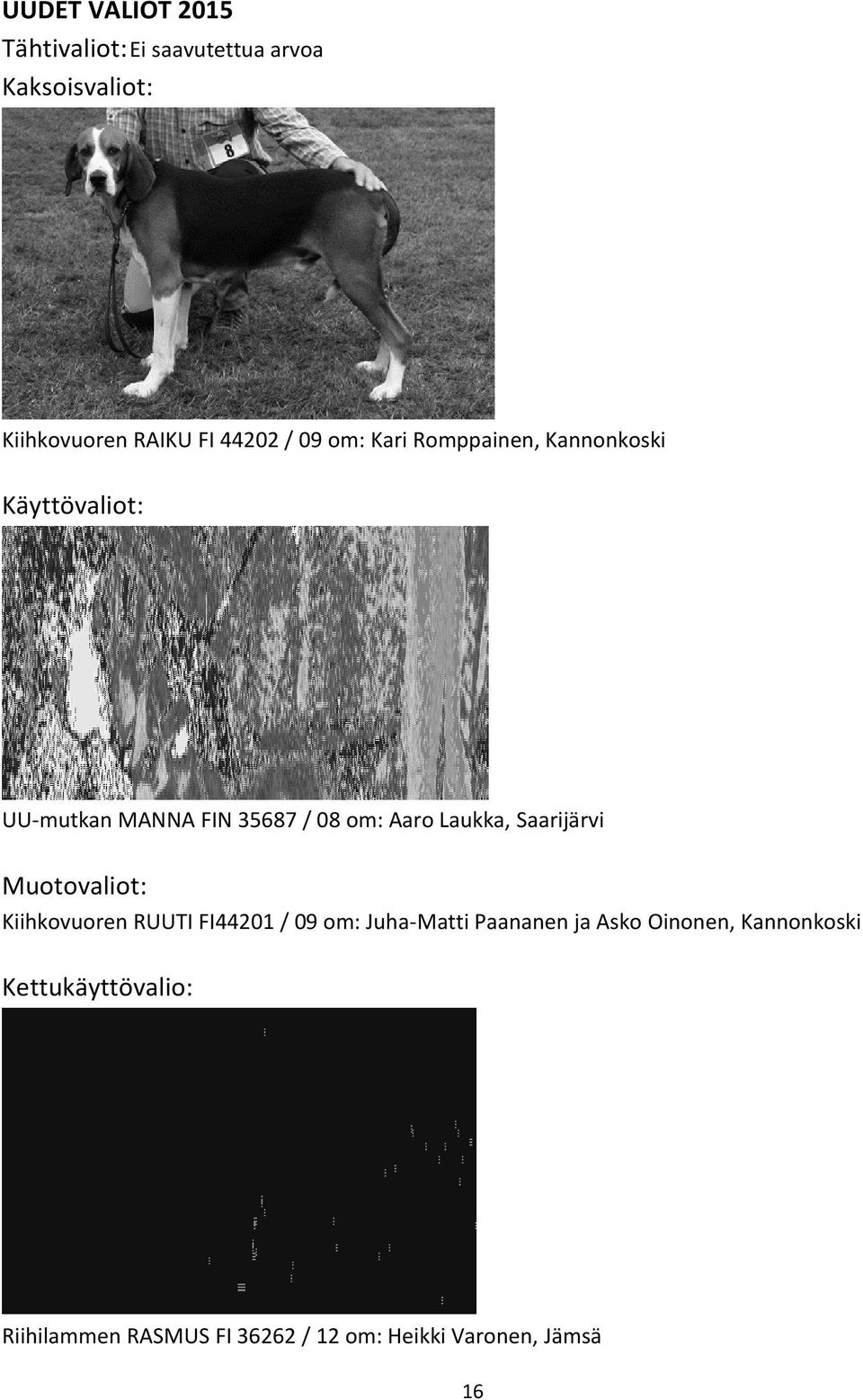 Laukka, Saarijärvi Muotovaliot: Kiihkovuoren RUUTI FI44201 / 09 om: Juha-Matti Paananen ja Asko