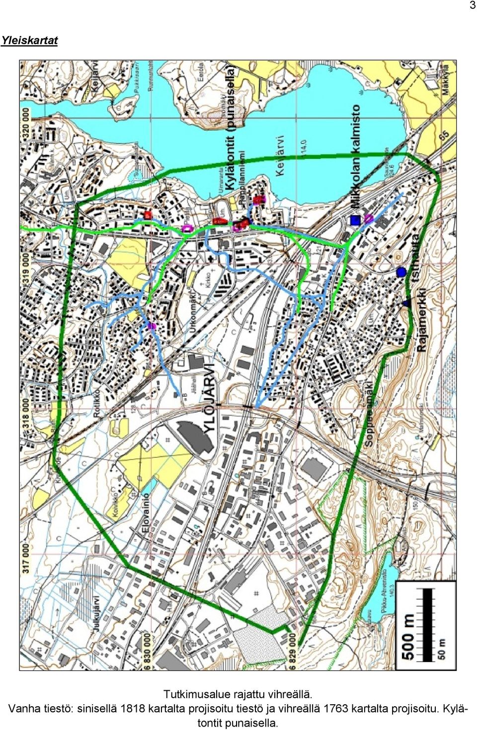 Vanha tiestö: sinisellä 1818 kartalta