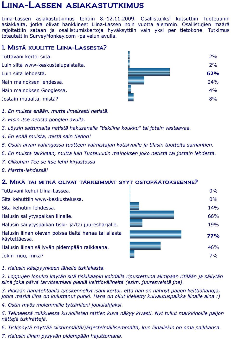 Tuttavani kertoi siitä. 2% Luin siitä www-keskustelupalstalta. 2% Luin siitä lehdestä. 62% Näin mainoksen lehdessä. 24% Näin mainoksen Googlessa. 4% Jostain muualta, mistä? 8% 1.