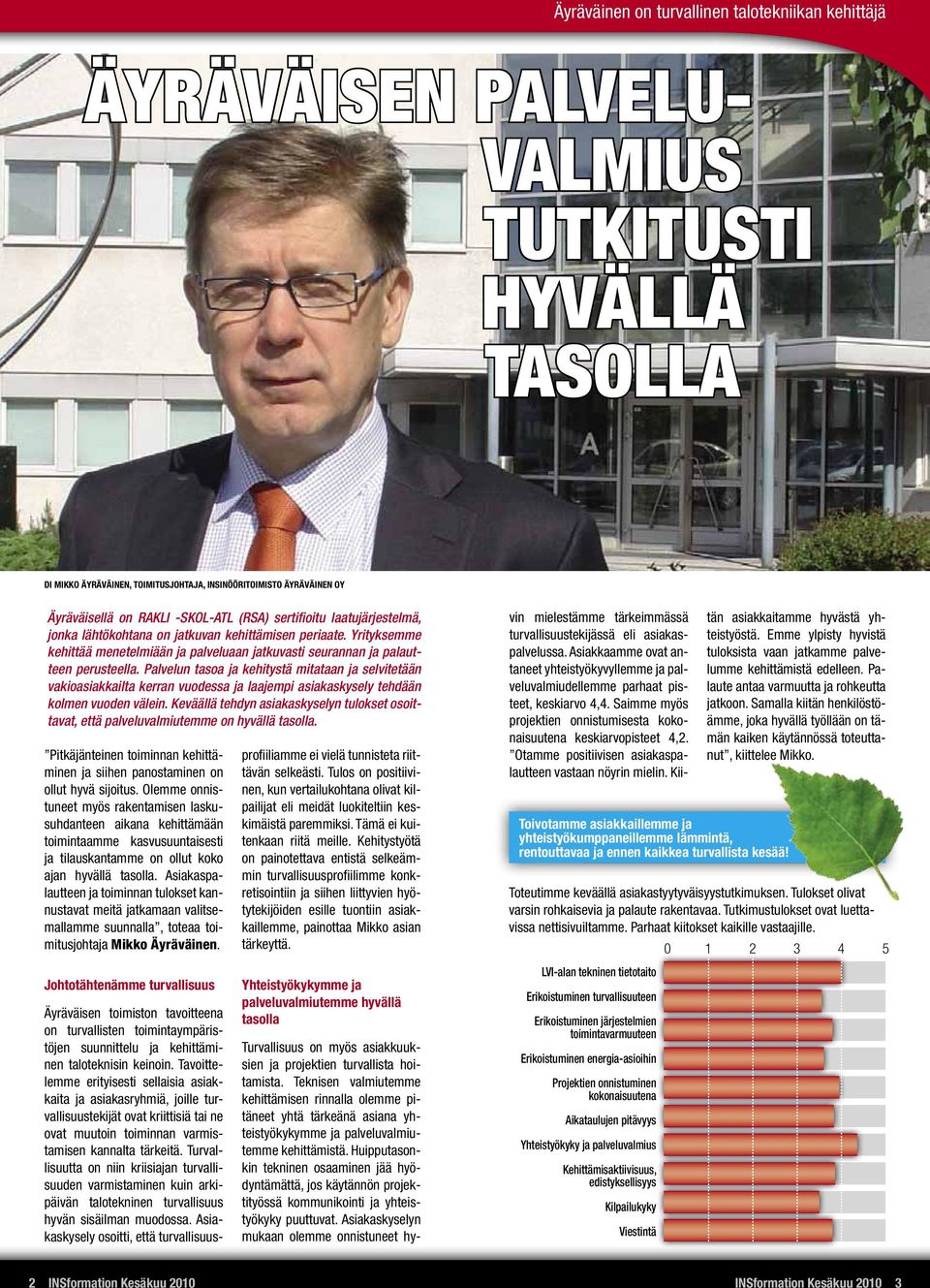 Palvelun tasoa ja kehitystä mitataan ja selvitetään vakioasiakkailta kerran vuodessa ja laajempi asiakaskysely tehdään kolmen vuoden välein.