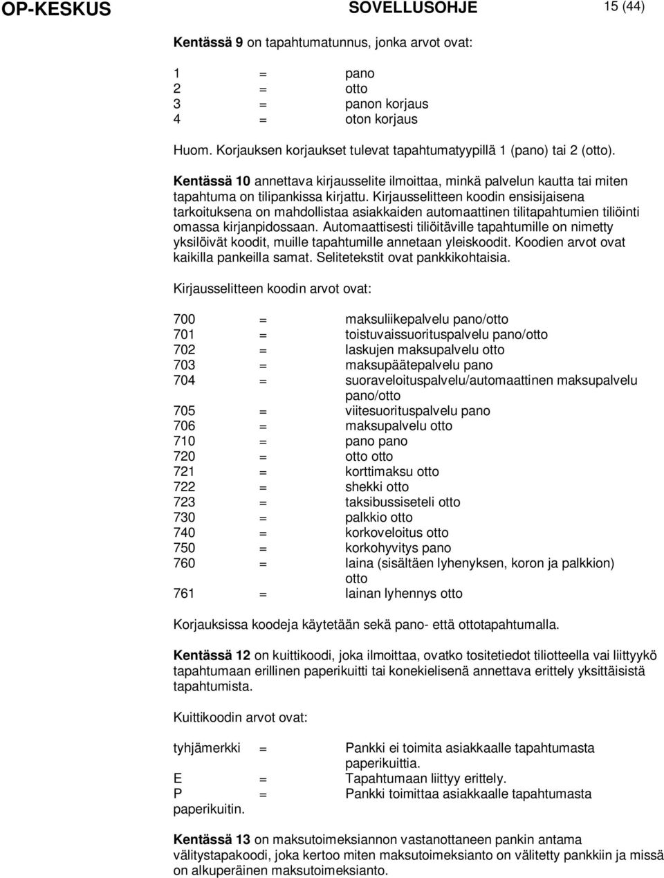 Kirjausselitteen koodin ensisijaisena tarkoituksena on mahdollistaa asiakkaiden automaattinen tilitapahtumien tiliöinti omassa kirjanpidossaan.