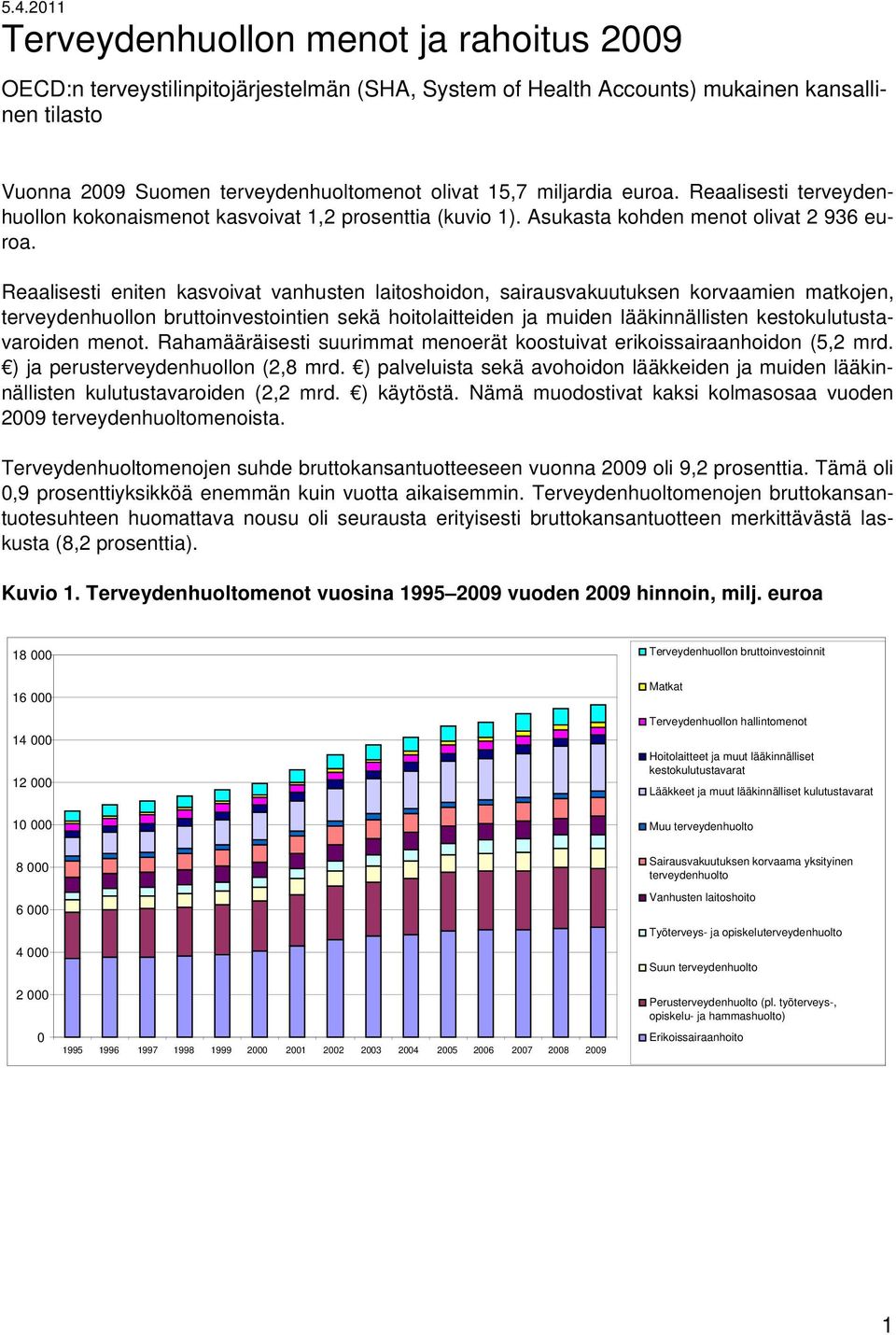 Reaalisesti eniten kasvoivat vanhusten laitoshoidon, sairausvakuutuksen korvaamien matkojen, terveydenhuollon bruttoinvestointien sekä hoitolaitteiden ja muiden lääkinnällisten kestokulutustavaroiden