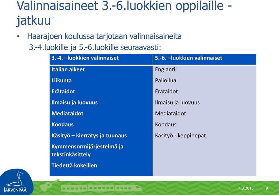 Ilmaisu ja luovuus Mediataidot Koodaus Käsityö kierrätys ja tuunaus Englanti Palloilua Erätaidot Ilmaisu ja