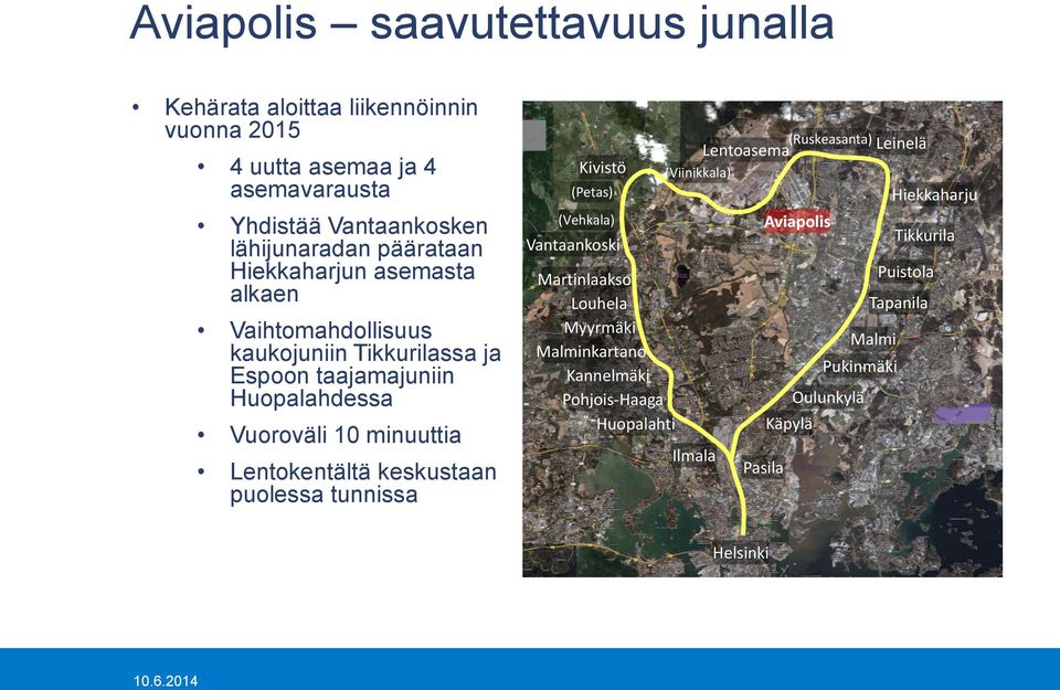 Lentokentältä keskustaan puolessa tunnissa Kivistö (Petas) (Vehkala) Vantaankoski Martinlaakso Louhela Myyrmäki Malminkartano Kannelmäki Pohjois-Haaga