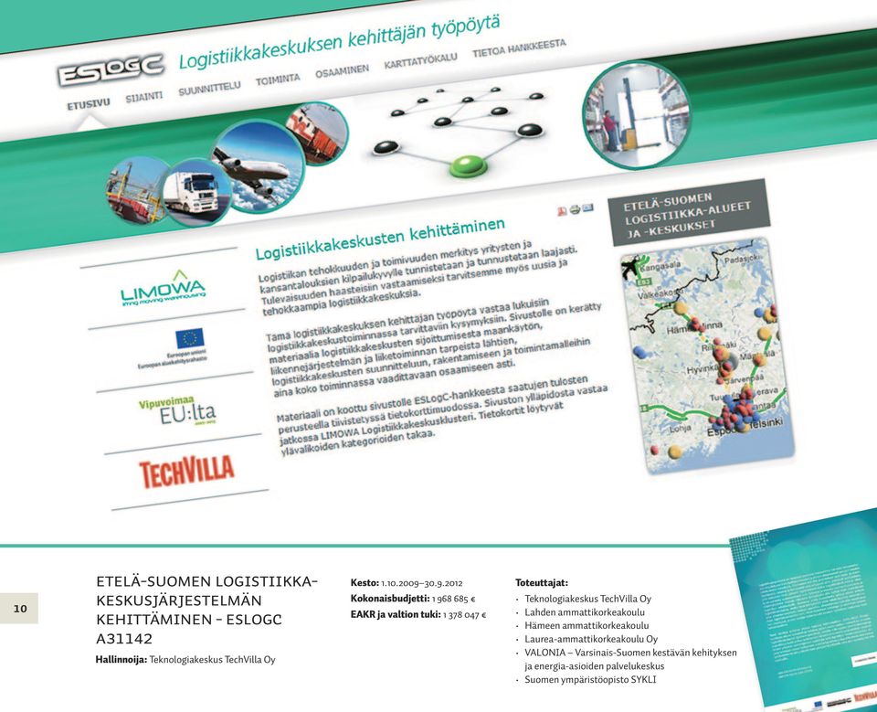 30.9.2012 Kokonaisbudjetti: 1 968 685 EAKR ja valtion tuki: 1 378 047 Toteuttajat: Teknologiakeskus TechVilla