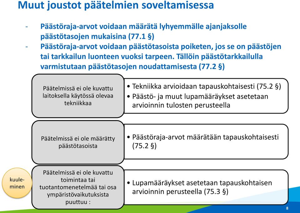 2 ) Päätelmissä ei ole kuvattu laitoksella käytössä olevaa tekniikkaa Tekniikka arvioidaan tapauskohtaisesti (75.