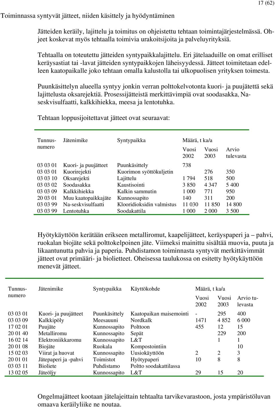 Eri jätelaaduille on omat erilliset keräysastiat tai -lavat jätteiden syntypaikkojen läheisyydessä.