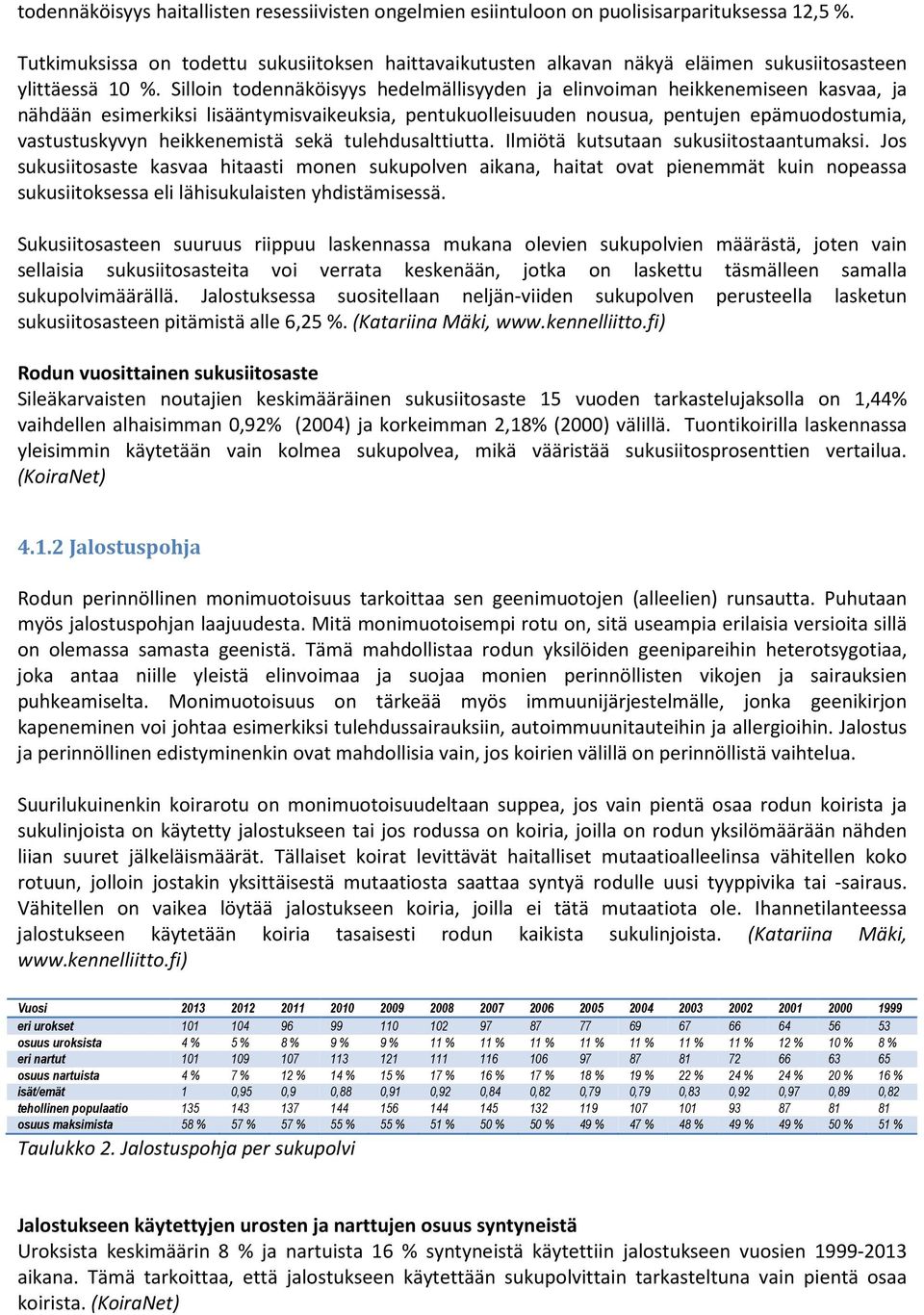 Silloin todennäköisyys hedelmällisyyden ja elinvoiman heikkenemiseen kasvaa, ja nähdään esimerkiksi lisääntymisvaikeuksia, pentukuolleisuuden nousua, pentujen epämuodostumia, vastustuskyvyn
