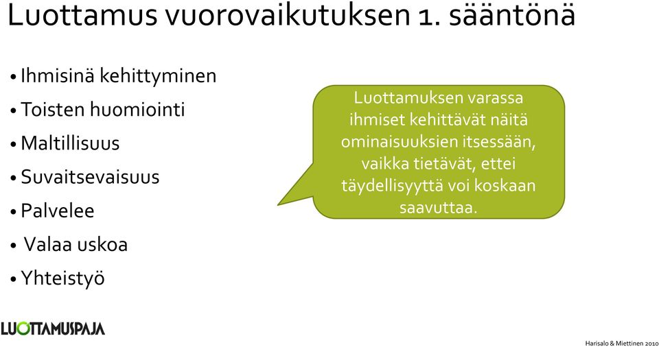 Suvaitsevaisuus Palvelee Valaa uskoa Yhteistyö Luottamuksen varassa