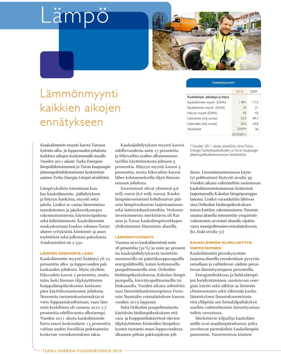 Lämpö-yksikön toimintaan kuuluu kaukolämmön, -jäähdytyksen ja höyryn hankinta, myynti sekä jakelu.