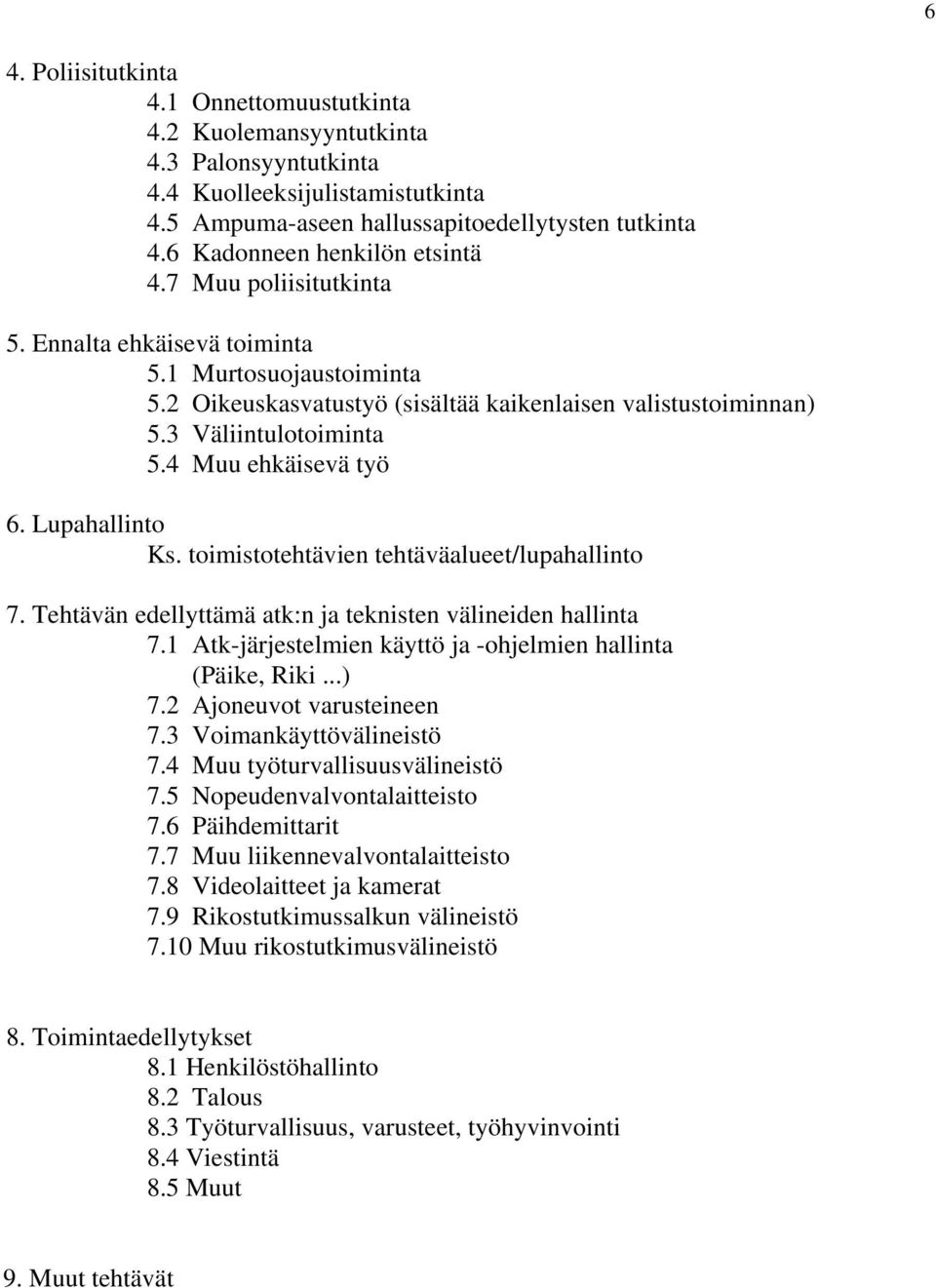 4 Muu ehkäisevä työ 6. Lupahallinto Ks. toimistotehtävien tehtäväalueet/lupahallinto 7. Tehtävän edellyttämä atk:n ja teknisten välineiden hallinta 7.