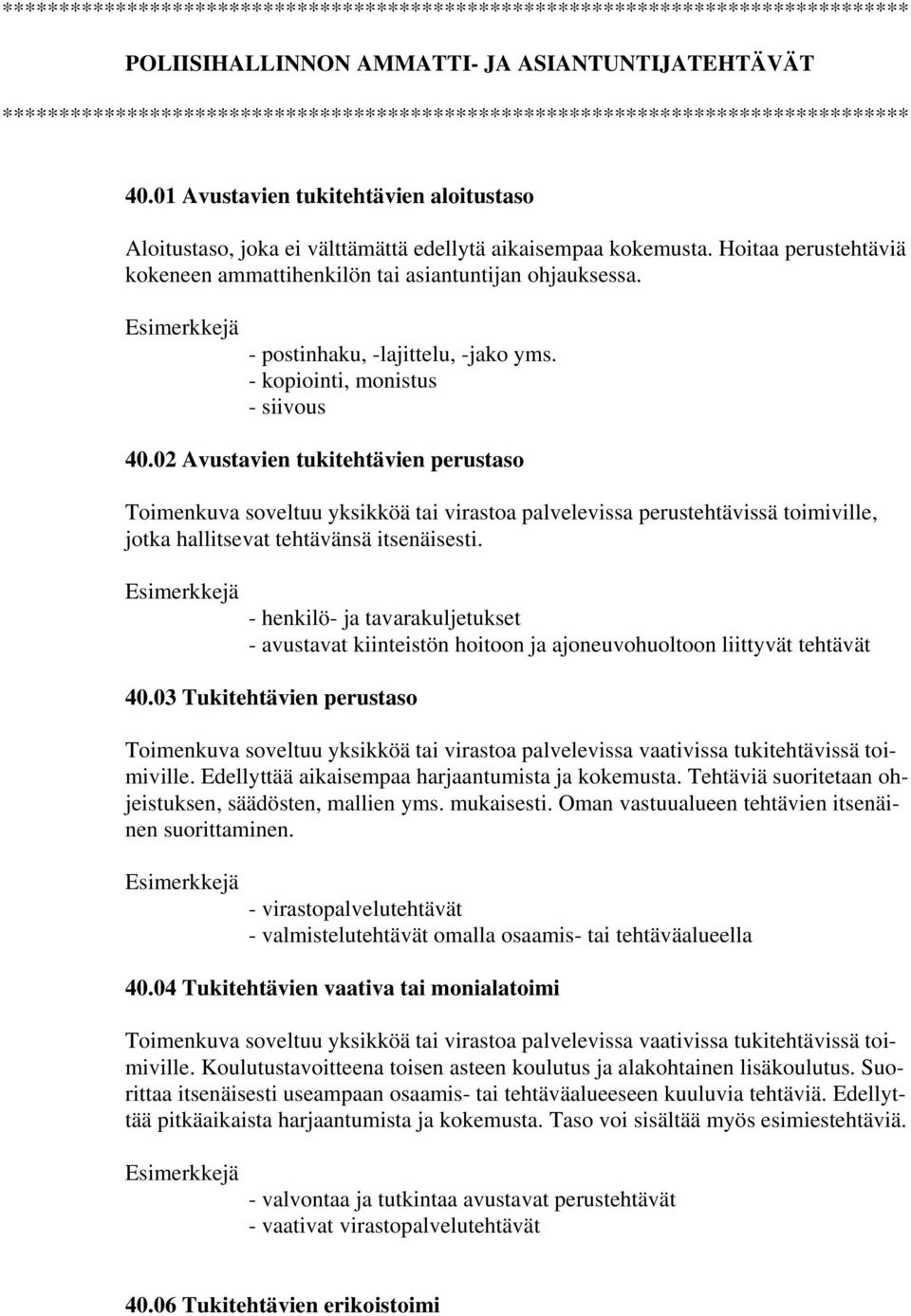 Hoitaa perustehtäviä kokeneen ammattihenkilön tai asiantuntijan ohjauksessa. - postinhaku, -lajittelu, -jako yms. - kopiointi, monistus - siivous 40.