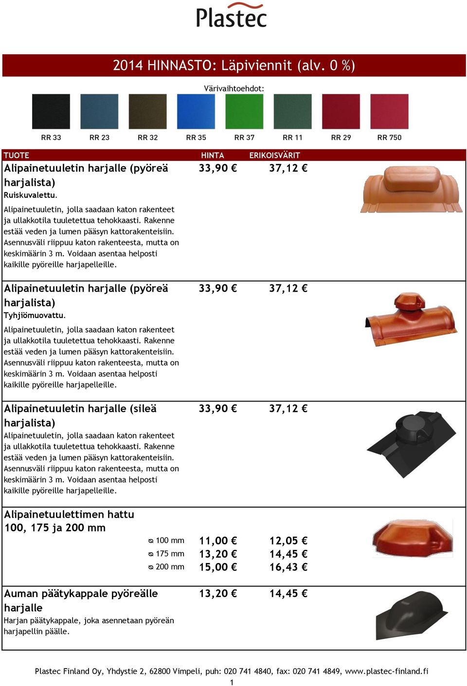 Alipainetuuletin harjalle (sileä Alipainetuulettimen hattu 100, 175 ja 200 mm ᴓ 100