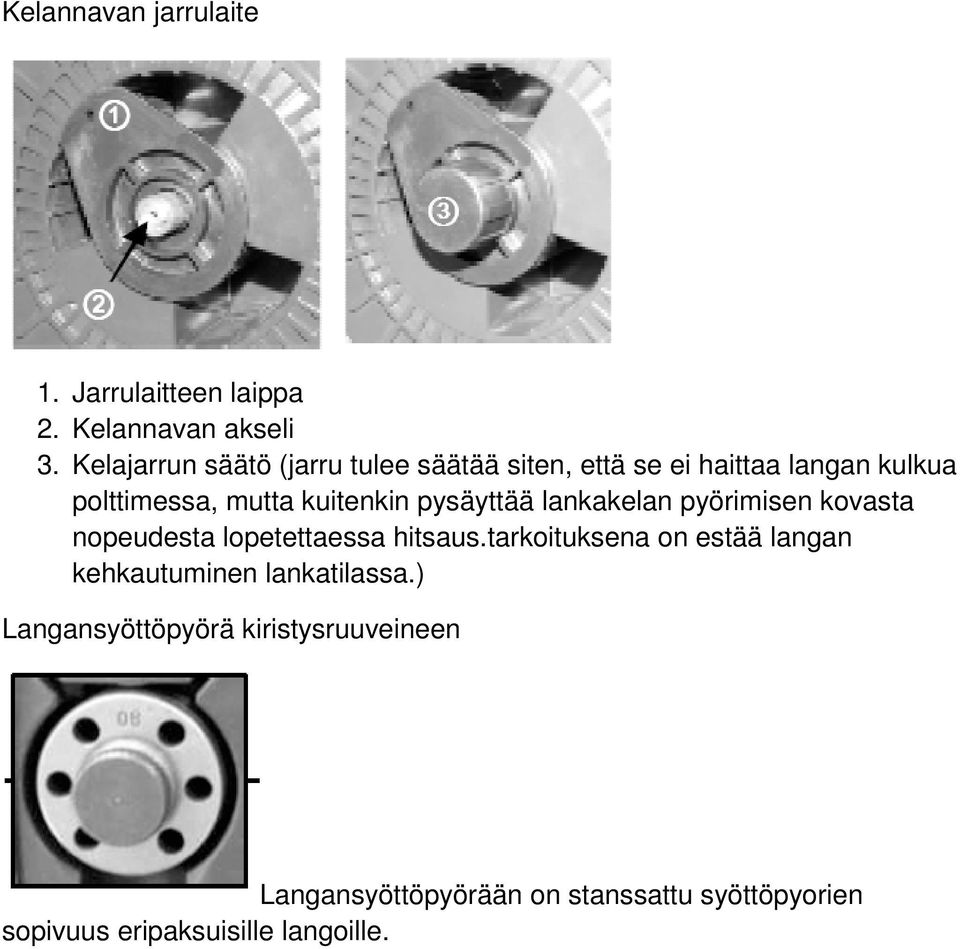 pysäyttää lankakelan pyörimisen kovasta nopeudesta lopetettaessa hitsaus.