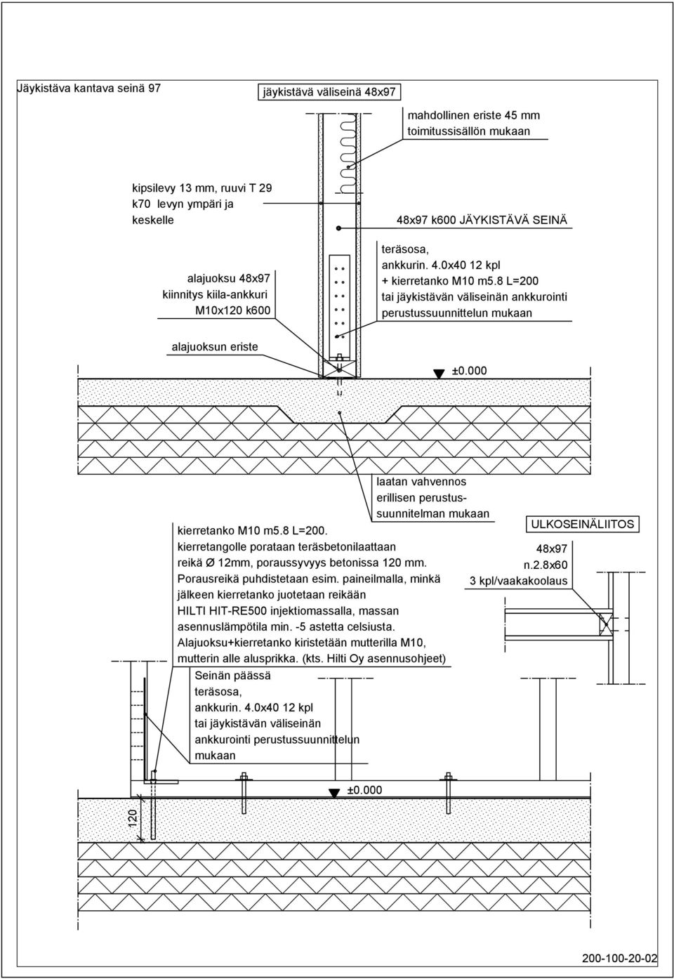 8 L=200 tai jäykistävän väliseinän ankkurointi perustussuunnittelun mukaan Seinän päässä teräsosa, ankkurin. 4.
