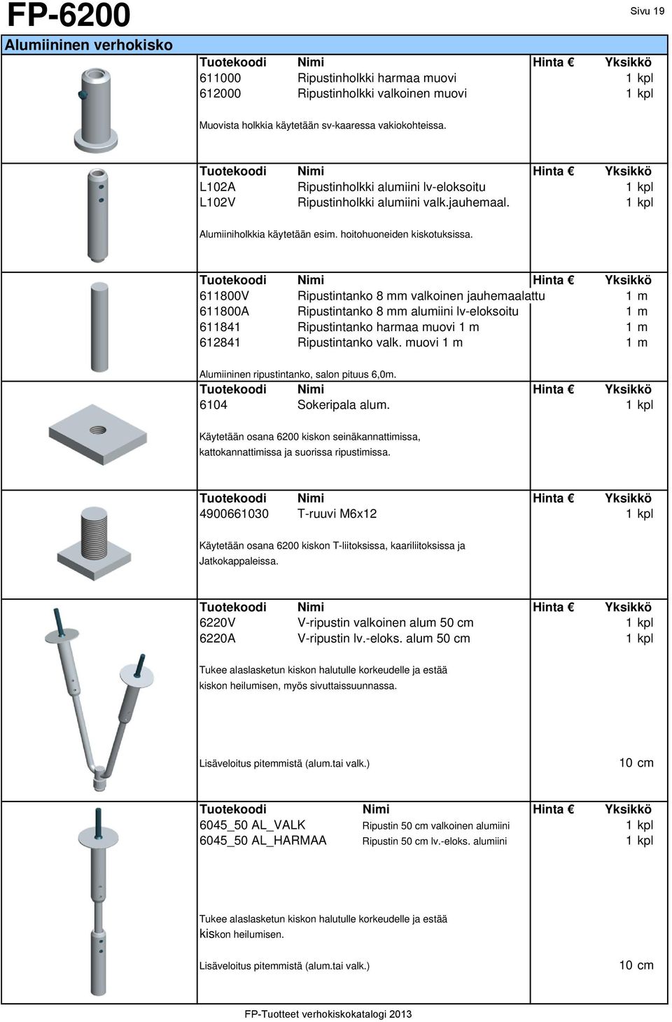 611800V Ripustintanko 8 mm valkoinen jauhemaalattu 1 m 611800A Ripustintanko 8 mm alumiini lv-eloksoitu 1 m 611841 Ripustintanko harmaa muovi 1 m 1 m 612841 Ripustintanko valk.