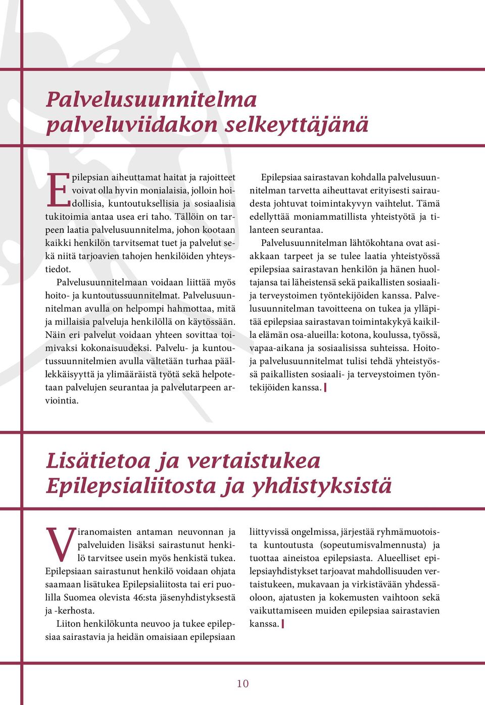 Palvelusuunnitelmaan voidaan liittää myös hoito- ja kuntoutussuunnitelmat. Palvelusuunnitelman avulla on helpompi hahmottaa, mitä ja millaisia palveluja henkilöllä on käytössään.