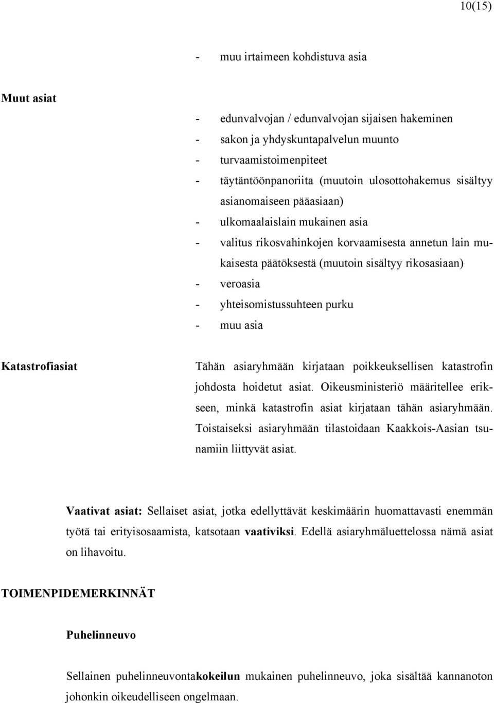 - yhteisomistussuhteen purku - muu asia Katastrofiasiat Tähän asiaryhmään kirjataan poikkeuksellisen katastrofin johdosta hoidetut asiat.