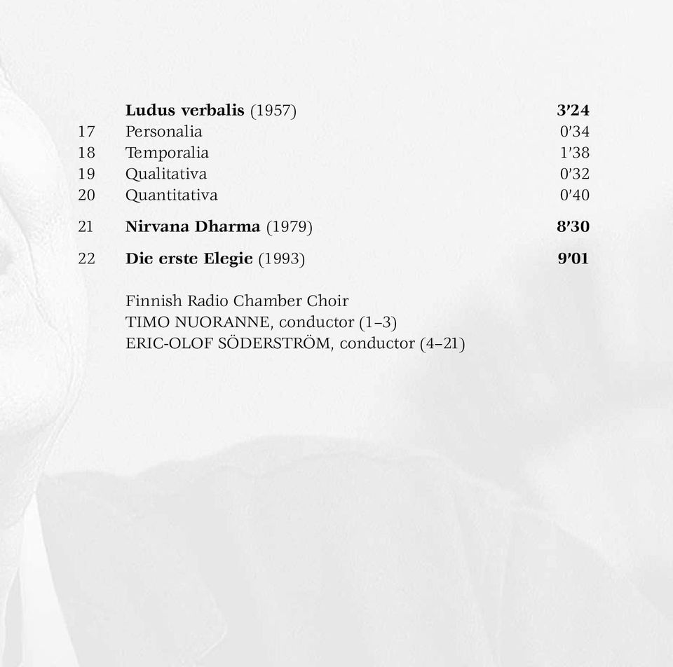 8 30 22 Die erste Elegie (1993) 9 01 Finnish Radio Chamber Choir