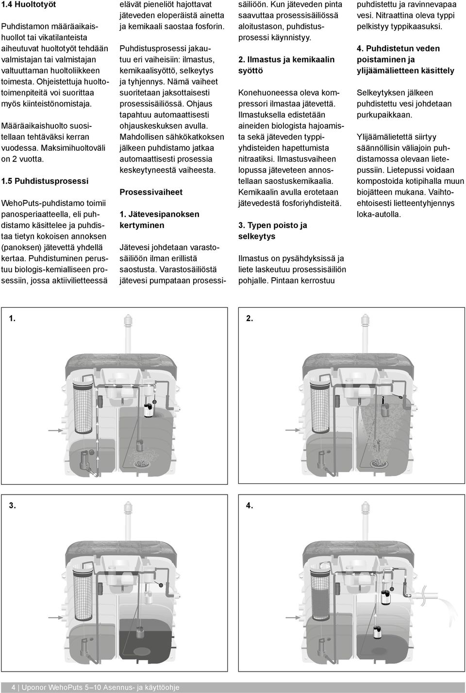 5 Puhdistusprosessi WehoPuts-puhdistamo toimii panosperiaatteella, eli puhdistamo käsittelee ja puhdistaa tietyn kokoisen annoksen (panoksen) jätevettä yhdellä kertaa.