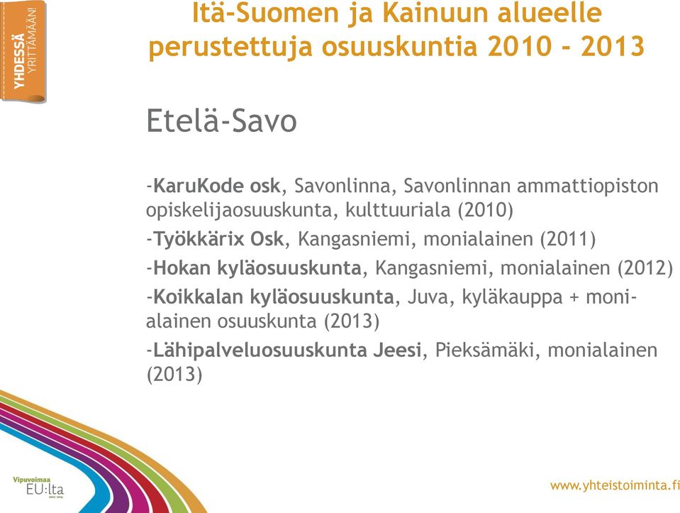 Kangasniemi, monialainen (2011) -Hokan kyläosuuskunta, Kangasniemi, monialainen (2012) -Koikkalan