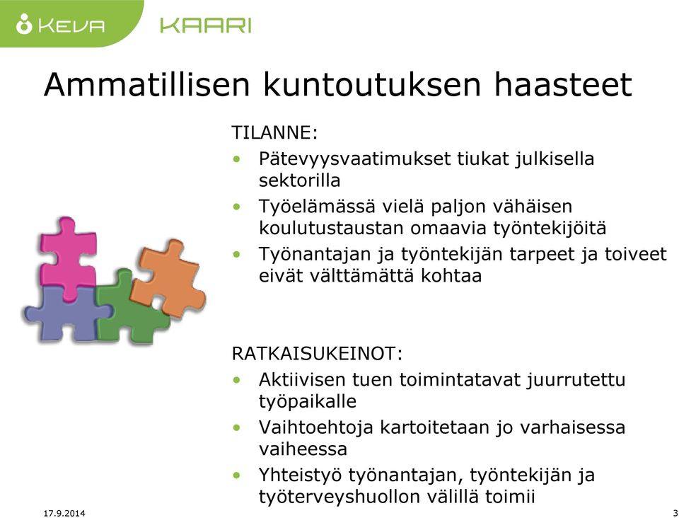 eivät välttämättä kohtaa RATKAISUKEINOT: Aktiivisen tuen toimintatavat juurrutettu työpaikalle Vaihtoehtoja