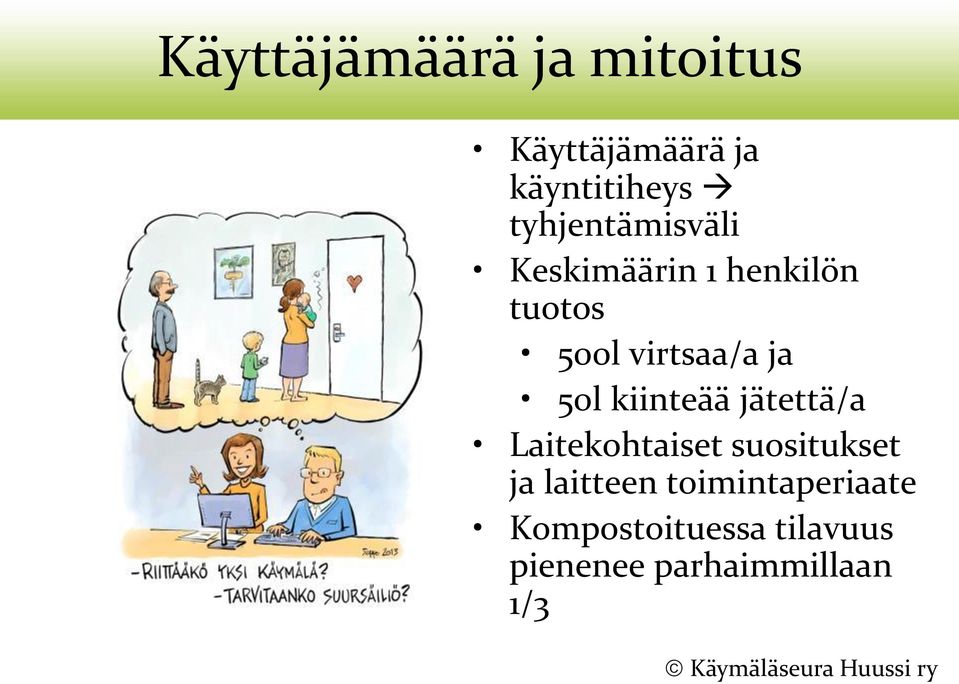 ja 50l kiinteää jätettä/a Laitekohtaiset suositukset ja