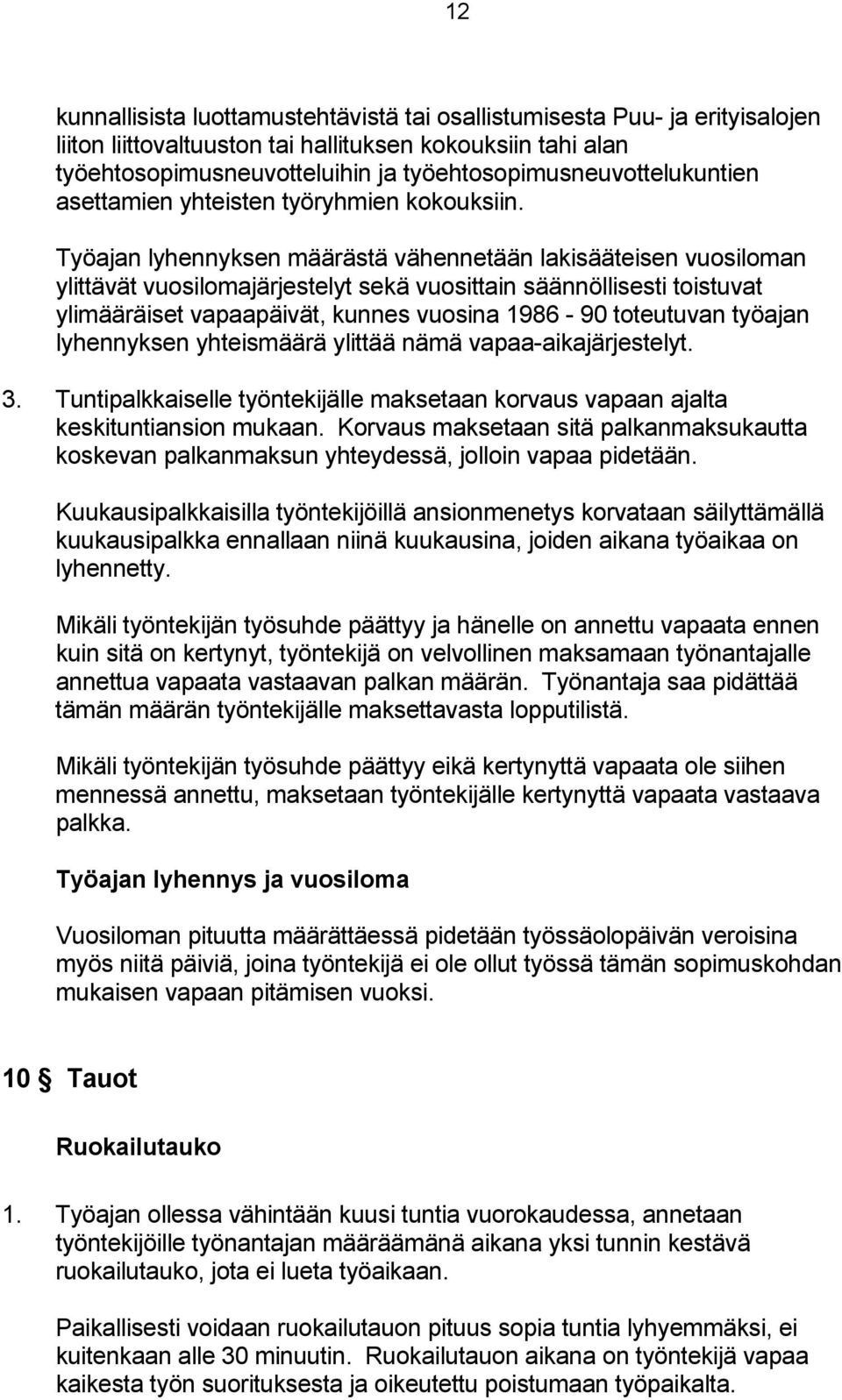 Työajan lyhennyksen määrästä vähennetään lakisääteisen vuosiloman ylittävät vuosilomajärjestelyt sekä vuosittain säännöllisesti toistuvat ylimääräiset vapaapäivät, kunnes vuosina 1986-90 toteutuvan