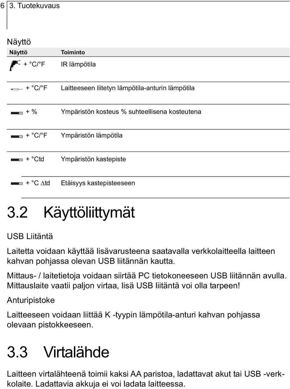 2 Käyttöliittymät USB Liitäntä Laitetta voidaan käyttää lisävarusteena saatavalla verkkolaitteella laitteen kahvan pohjassa olevan USB liitännän kautta.