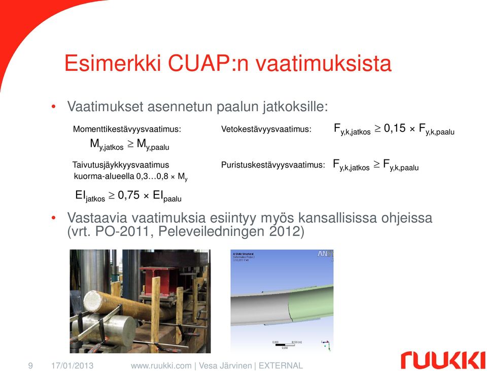 Puristuskestävyysvaatimus: F y,k,jatkos 0,15 F y,k,paalu F y,k,jatkos F y,k,paalu EI jatkos 0,75 EI