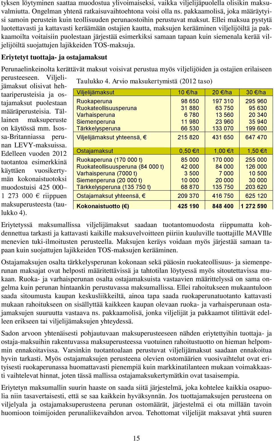 Ellei maksua pystytä luotettavasti ja kattavasti keräämään ostajien kautta, maksujen kerääminen viljelijöiltä ja pakkaamoilta voitaisiin puolestaan järjestää esimerkiksi samaan tapaan kuin siemenala