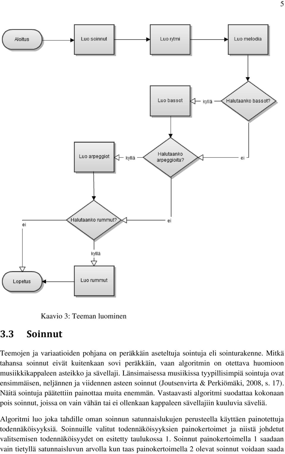 Länsimaisessa musiikissa tyypillisimpiä sointuja ovat ensimmäisen, neljännen ja viidennen asteen soinnut (Joutsenvirta & Perkiömäki, 2008, s. 17). Näitä sointuja päätettiin painottaa muita enemmän.