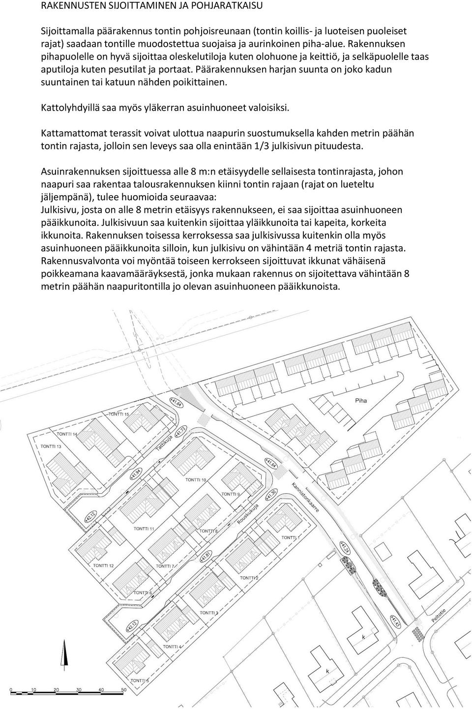 Päärakennuksen harjan suunta on joko kadun suuntainen tai katuun nähden poikittainen. Kattolyhdyillä saa myös yläkerran asuinhuoneet valoisiksi.