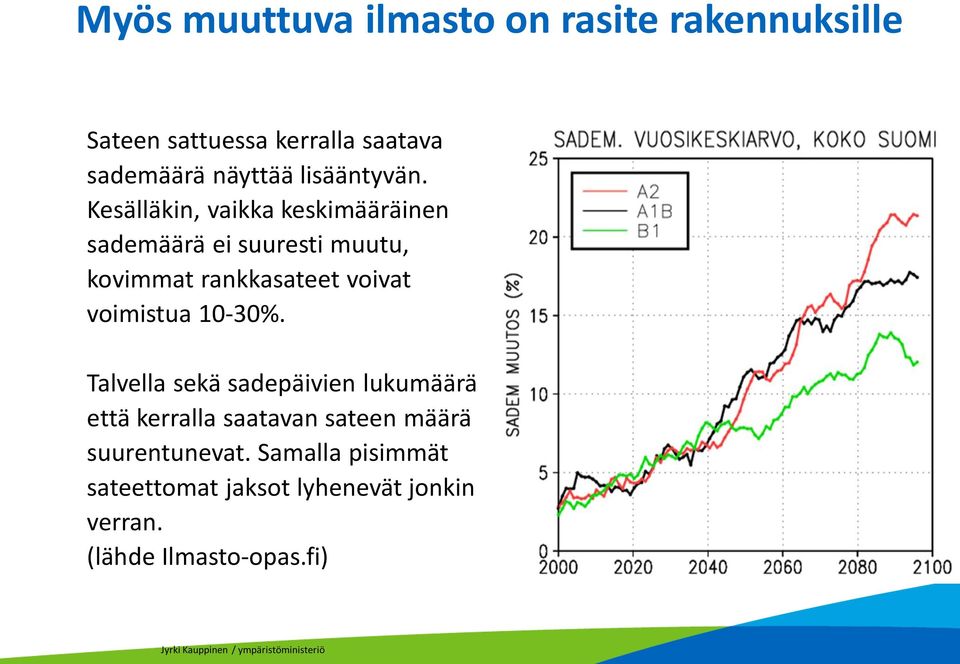 Kesälläkin, vaikka keskimääräinen sademäärä ei suuresti muutu, kovimmat rankkasateet voivat