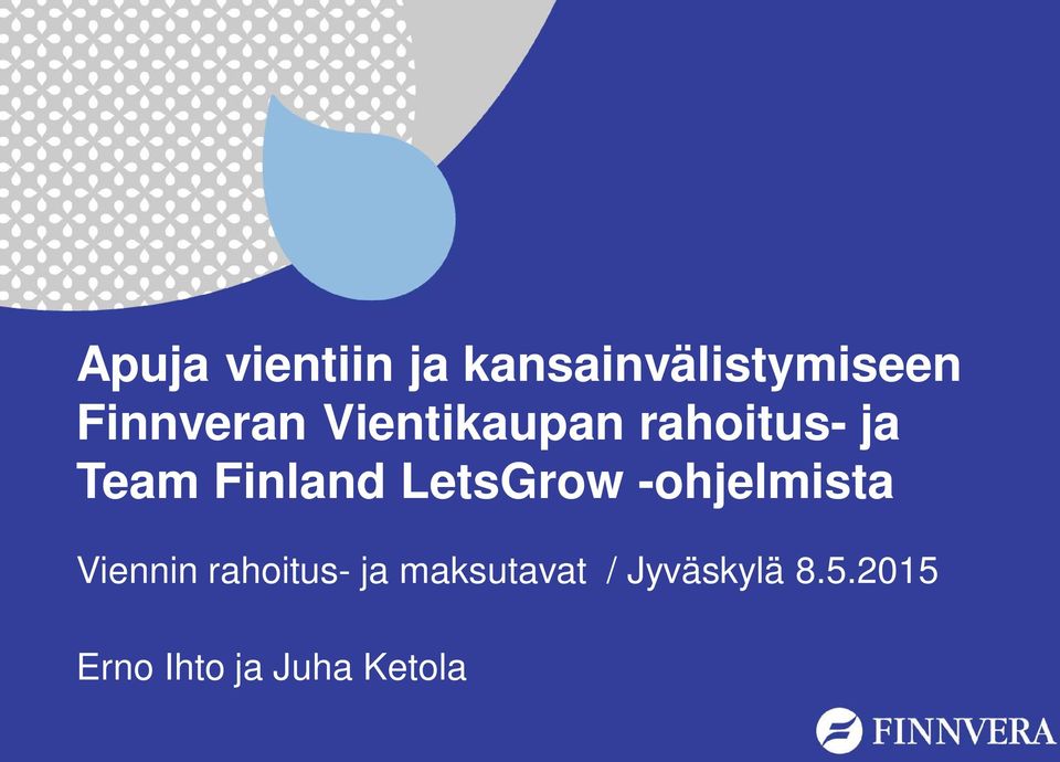 Finland LetsGrow -ohjelmista Viennin rahoitus-