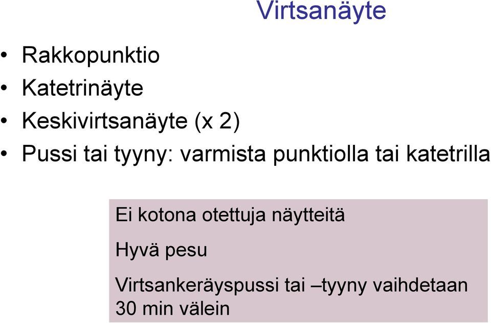 punktiolla tai katetrilla Ei kotona otettuja