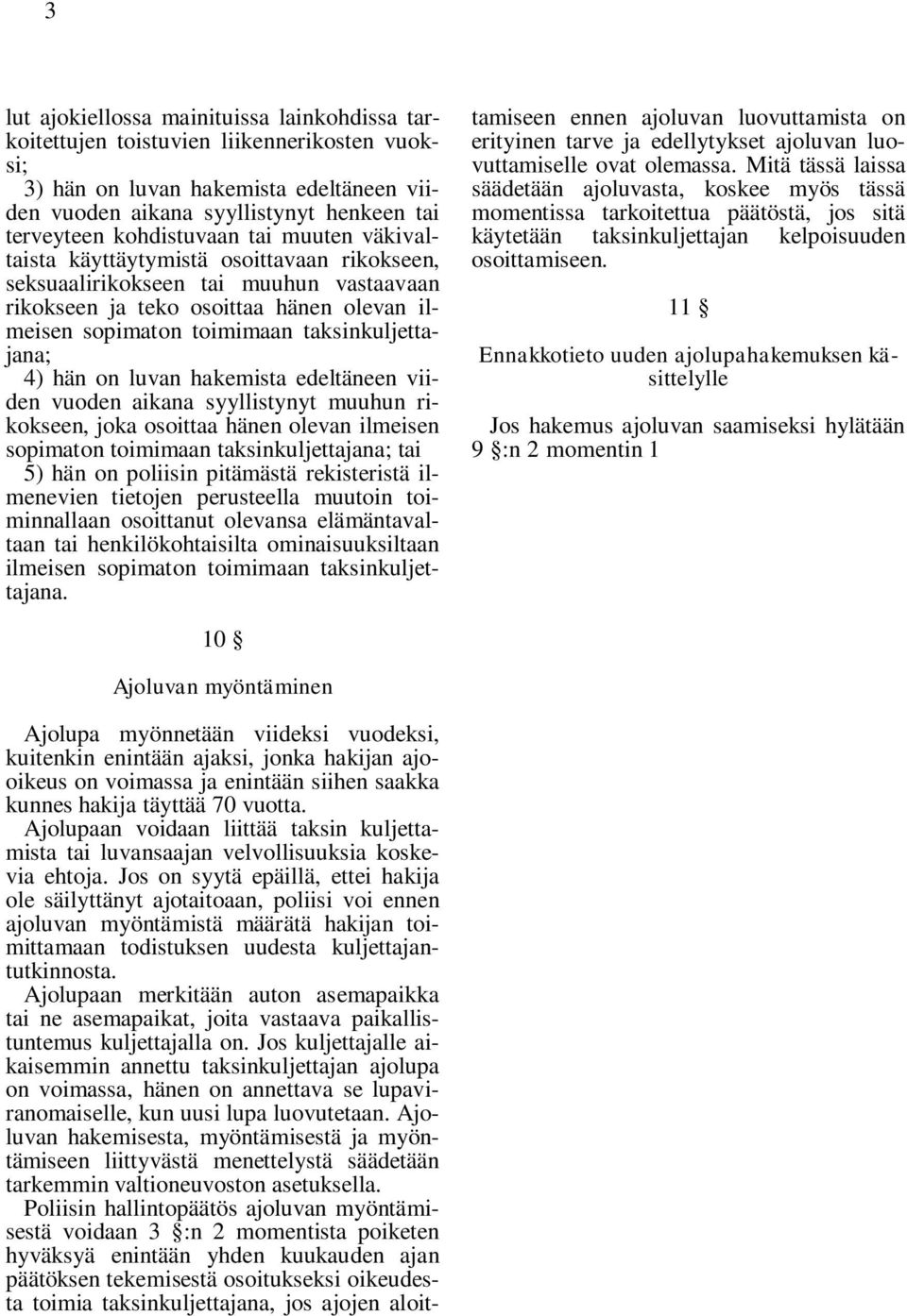 taksinkuljettajana; 4) hän on luvan hakemista edeltäneen viiden vuoden aikana syyllistynyt muuhun rikokseen, joka osoittaa hänen olevan ilmeisen sopimaton toimimaan taksinkuljettajana; tai 5) hän on