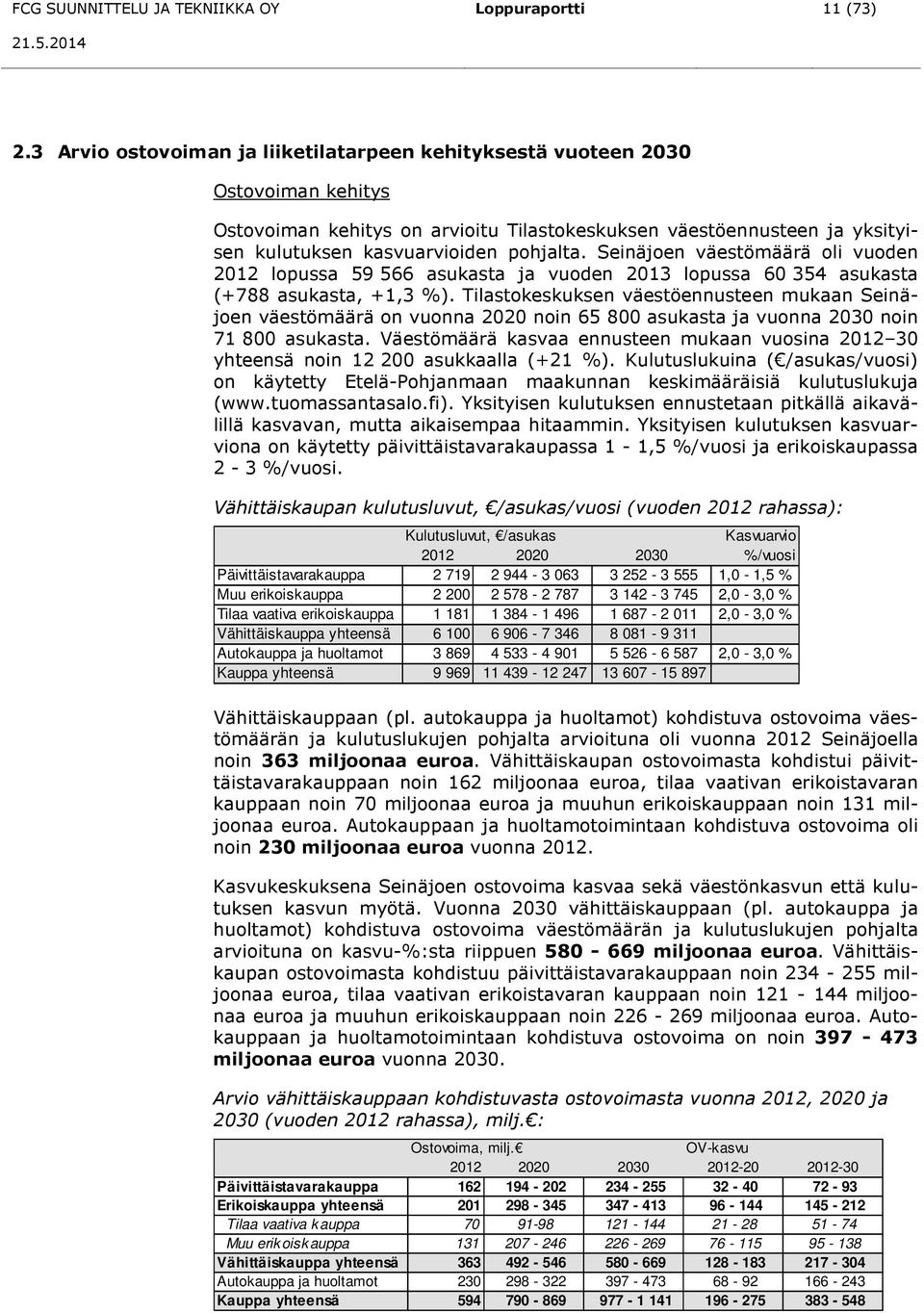 Seinäjoen väestömäärä oli vuoden 2012 lopussa 59 566 asukasta ja vuoden 2013 lopussa 60 354 asukasta (+788 asukasta, +1,3 %).