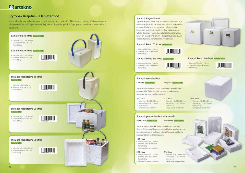 Styropak kontti 60 litraa 6416535100032* Styropak kontti 115 litraa 6416535100056* Styropak kontti 140 litraa 6416535100070* Styropak Matkatermo 15 litraa 6416535101824* Styropak termolaatikot