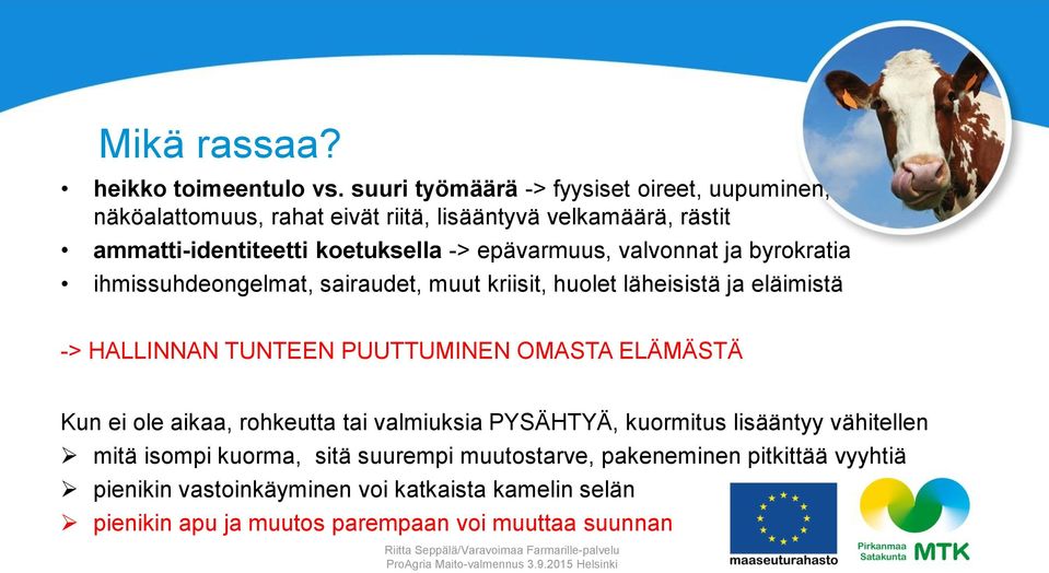 epävarmuus, valvonnat ja byrokratia ihmissuhdeongelmat, sairaudet, muut kriisit, huolet läheisistä ja eläimistä -> HALLINNAN TUNTEEN PUUTTUMINEN OMASTA