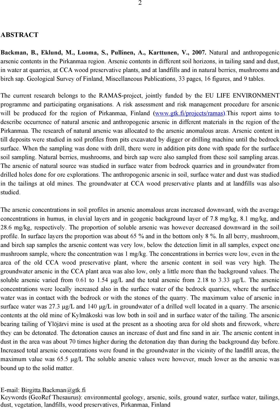 Geological Survey of Finland, Miscellaneous Publications, 33 pages, 16 figures, and 9 tables.