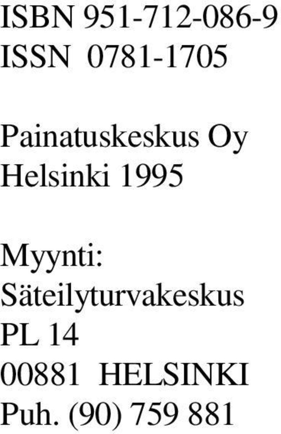 Helsinki 1995 Myynti: