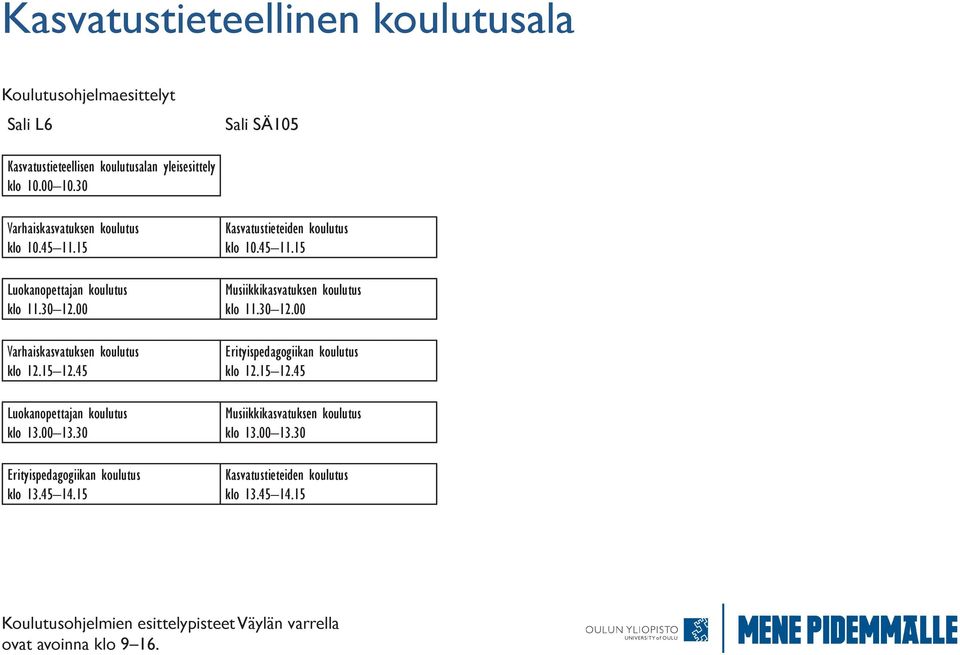 00 Varhaiskasvatuksen koulutus Luokanopettajan koulutus Erityispedagogiikan koulutus Kasvatustieteiden