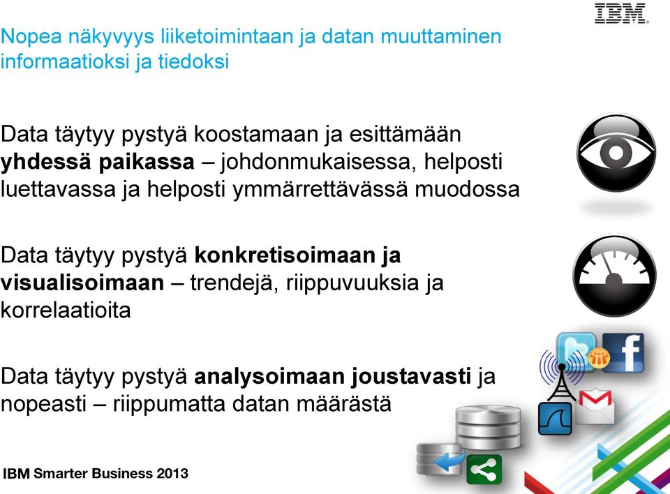 ymmärrettävässä muodossa Data täytyy pystyä konkretisoimaan ja visualisoimaan trendejä,