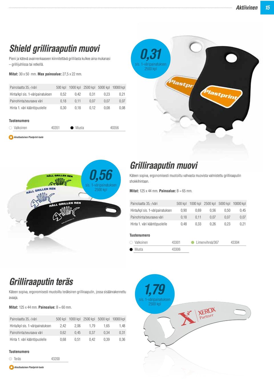 väri kääntöpuolelle 0,30 0,18 0,12 0,08 0,08 Valkoinen 40351 Musta 40356 Ainutlaatuinen Unik Plastprint Plastprint-tuote produkt 0,56 2500 kpl Grilliraaputin muovi Käteen sopiva, ergonomisesti